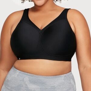 GLAMORISE SPORT Black MagicLift Seamless Wire-Free High Impact Sports Bra Sz 48C